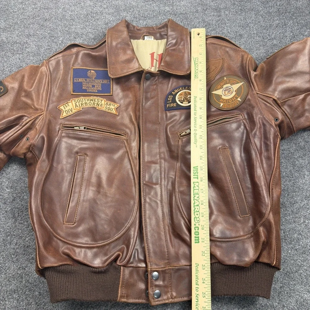 Men's CHIA Brown Leather A-2 Flight Bomber Jacket Patches‎ Southwest Airborne M